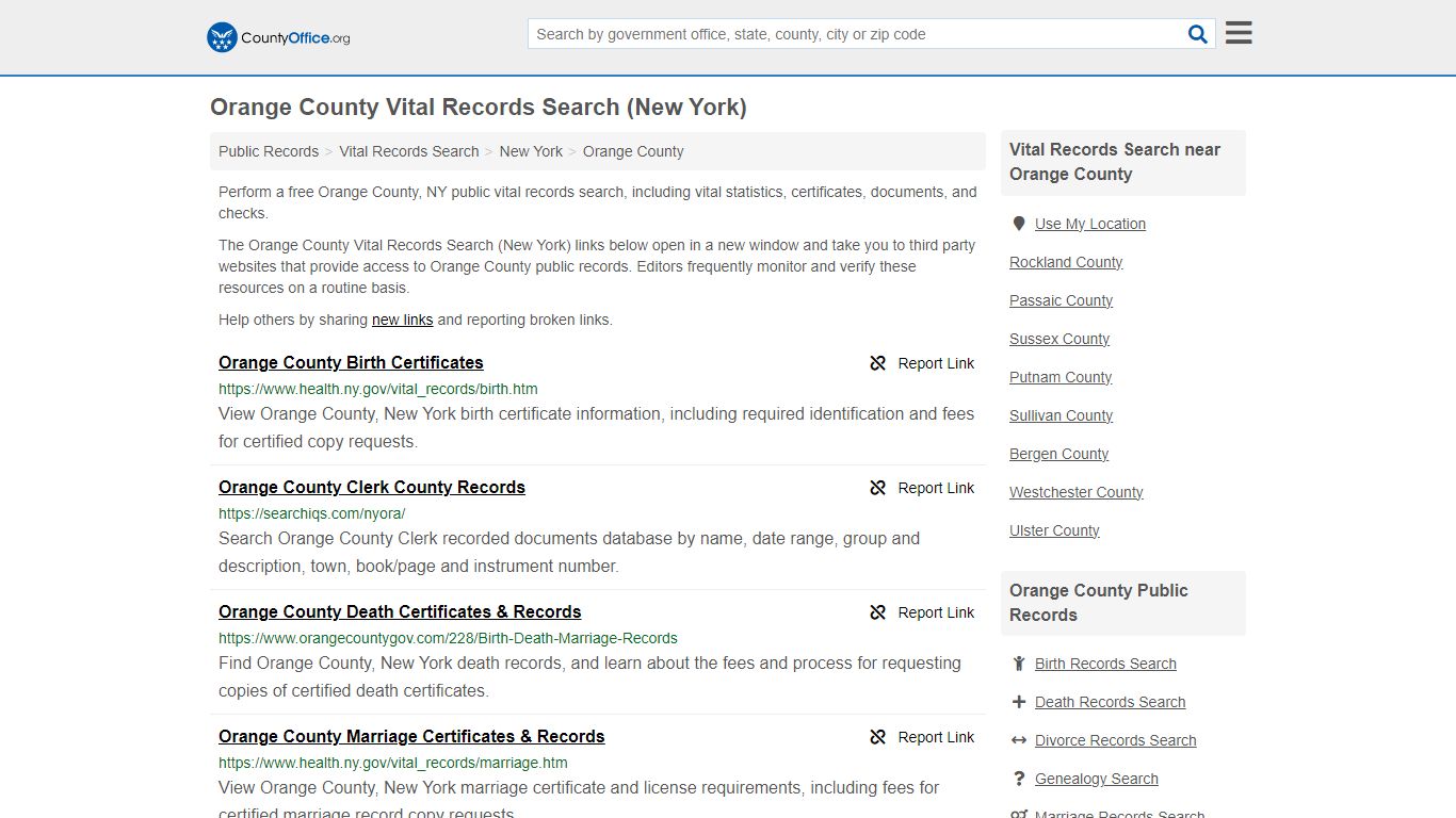 Orange County Vital Records Search (New York) - County Office