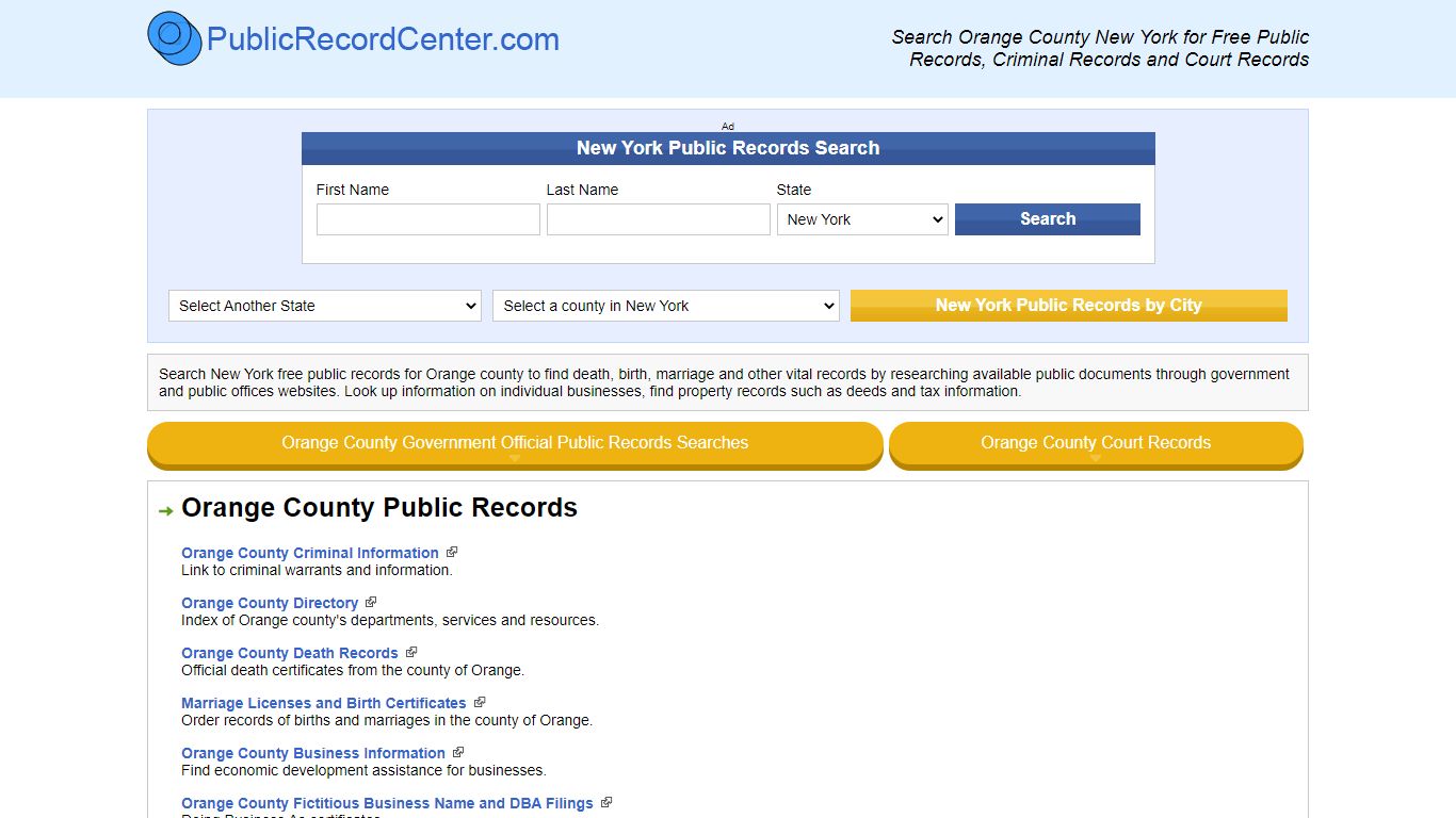 Orange County New York Free Public Records - Court Records - Criminal ...